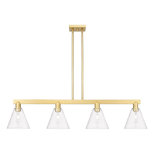 Innovations Berkshire Glass 51in 4-Light Island Light | Industrial Satin Gold Steel and Clear Glass | Kitchen Island & Dining | Model 716-4I-SG-GBC-82