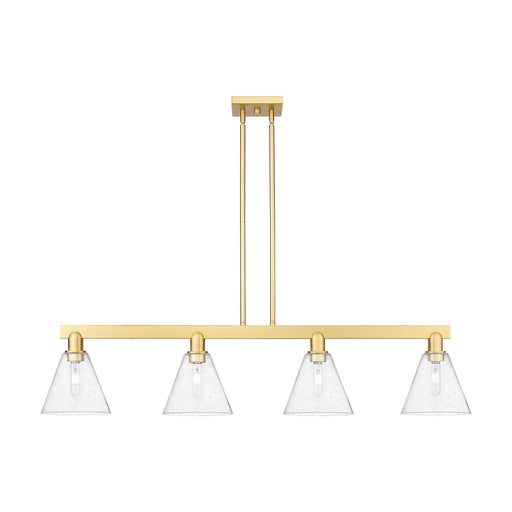 Innovations Berkshire Glass 51in 4-Light Island Light | Industrial Satin Gold Steel and Seedy Glass | Kitchen Island & Dining | Model 716-4I-SG-GBC-84