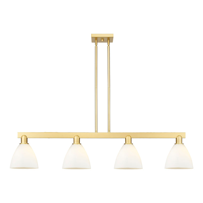 Innovations Bristol 50in 4-Light Island Light | Industrial Satin Gold Steel and Matte White Glass | Kitchen Island & Dining Room | Model 716-4I-SG-GBD-751