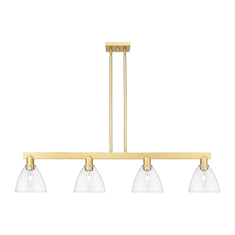 Innovations Bristol 50.25in 4-Light Island Light | Industrial Satin Gold Steel and Cast Brass with Clear Glass Shades | Kitchen | Model 716-4I-SG-GBD-752