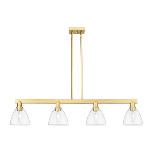 Innovations Bristol 50.25in 4-Light Island Light | Industrial Satin Gold Steel and Cast Brass with Clear Glass Shades | Kitchen | Model 716-4I-SG-GBD-752