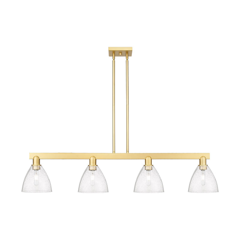 Innovations Bristol 50in 4-Light Island Light | Industrial Satin Gold Steel and Seedy Glass | Kitchen Island & Dining Room | Model 716-4I-SG-GBD-754