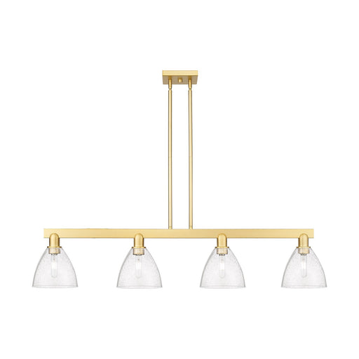 Innovations Bristol 50in 4-Light Island Light | Industrial Satin Gold Steel and Seedy Glass | Kitchen Island & Dining Room | Model 716-4I-SG-GBD-754