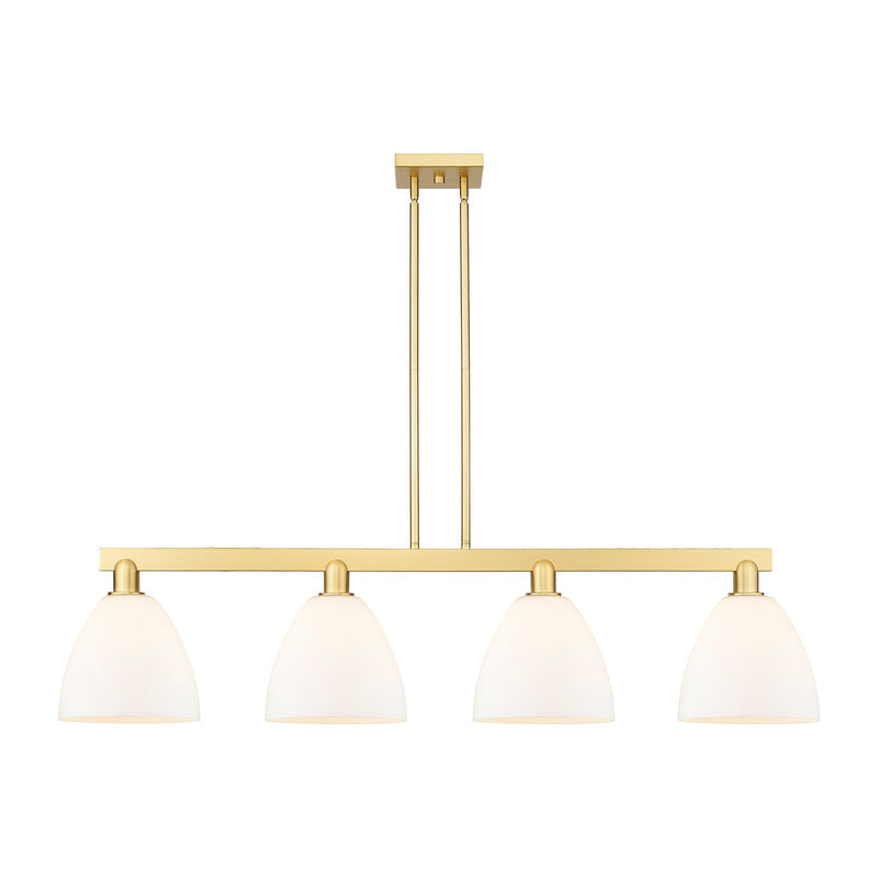 Innovations Bristol 52in 4-Light Island Light | Industrial Satin Gold Steel and Matte White Glass | Kitchen Island & Dining Room | Model 716-4I-SG-GBD-91
