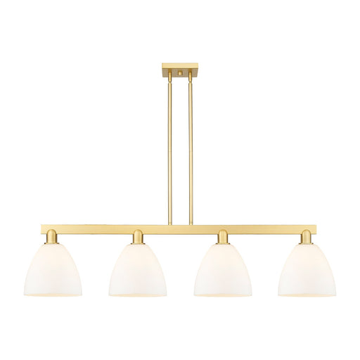 Innovations Bristol 52in 4-Light Island Light | Industrial Satin Gold Steel and Matte White Glass | Kitchen Island & Dining Room | Model 716-4I-SG-GBD-91