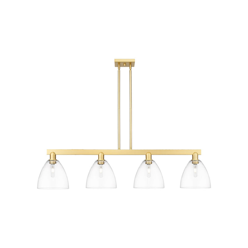 Innovations Bristol 52in 4-Light Island Light | Industrial Satin Gold Steel and Clear Glass | Kitchen Island & Dining Room | Model 716-4I-SG-GBD-92