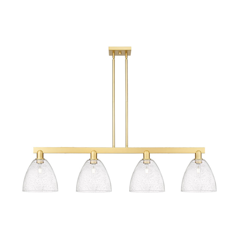 Innovations Bristol 52in 4-Light Island Light | Industrial Satin Gold Steel and Seedy Glass | Kitchen Island & Dining Room | Model 716-4I-SG-GBD-94