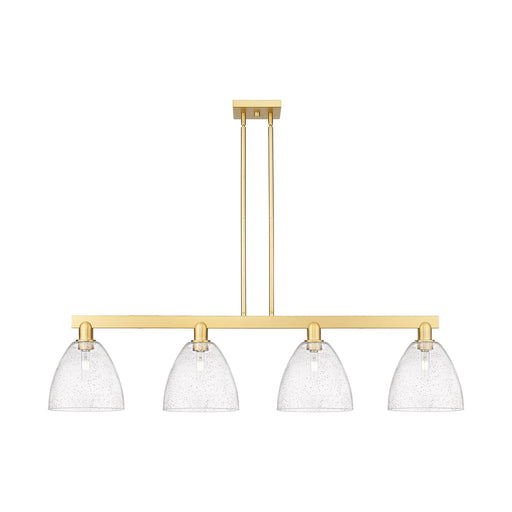 Innovations Bristol 52in 4-Light Island Light | Industrial Satin Gold Steel and Seedy Glass | Kitchen Island & Dining Room | Model 716-4I-SG-GBD-94
