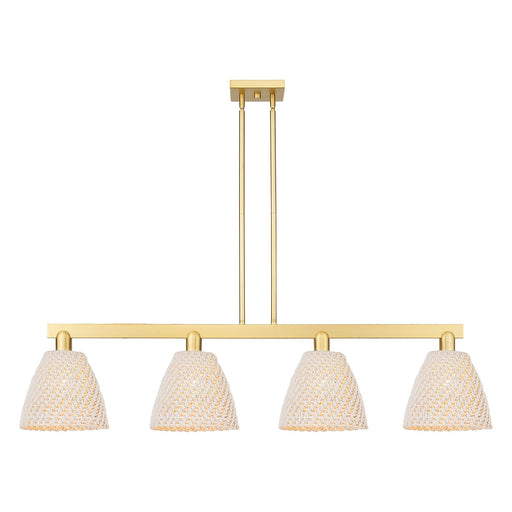 Innovations Bristol Natural 52in 4-Light Island Light | Industrial Satin Gold Steel and Cast Brass with Natural Fiber Dome | Model 716-4I-SG-NBD-9-NAT