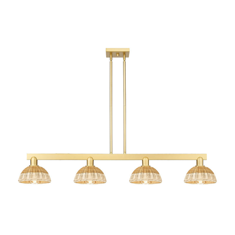 Innovations Natural Ballston Dome 48in 4-Light Island Light | Farmhouse Satin Gold Steel and Natural Fiber Dome Shade | Model 716-4I-SG-NBD2-75-NAT
