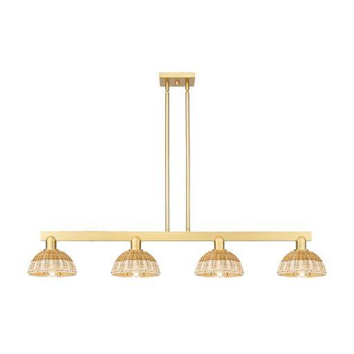 Innovations Natural Ballston Dome 48in 4-Light Island Light | Farmhouse Satin Gold Steel and Natural Fiber Dome Shade | Model 716-4I-SG-NBD2-75-NAT