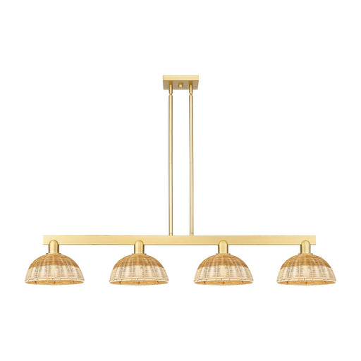 Innovations Bristol Natural II 52in 4-Light Island Light | Industrial Satin Gold Steel and Cast Brass with Natural Fiber Dome | Model 716-4I-SG-NBD2-9-NAT