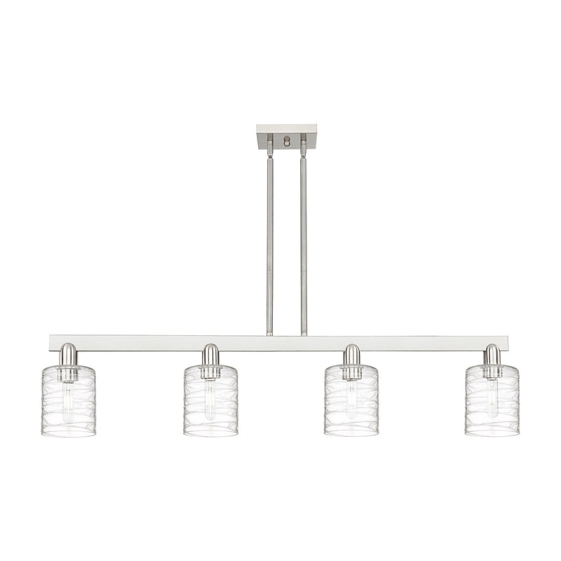 Innovations Cobbleskill 48in 4-Light Island Light | Industrial Brushed Satin Nickel and Deco Swirl Clear Glass | Kitchen Island & | Model 716-4I-SN-G1113