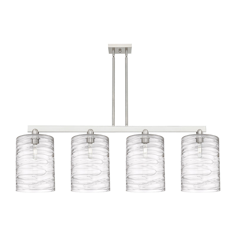 Innovations Cobbleskill 52in 4-Light Island Light | Industrial Brushed Satin Nickel and Clear Deco Swirl Glass | Kitchen Island | Model 716-4I-SN-G1113-L