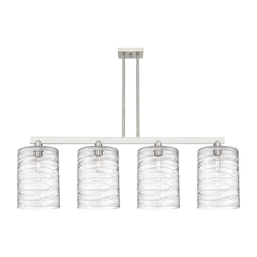 Innovations Cobbleskill 52in 4-Light Island Light | Industrial Brushed Satin Nickel and Clear Deco Swirl Glass | Kitchen Island | Model 716-4I-SN-G1113-L