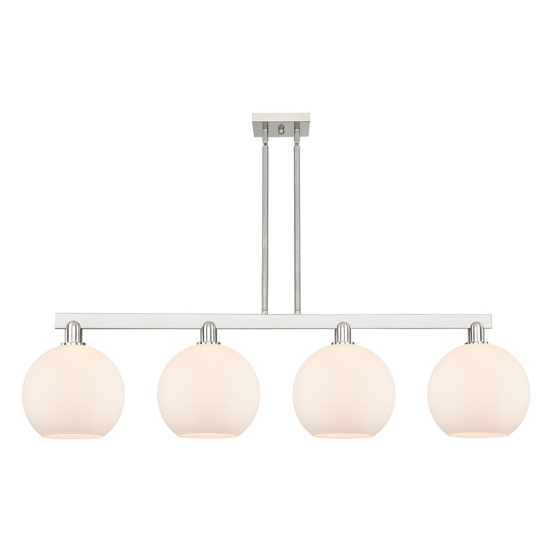 Innovations Athens 53in 4-Light Island Light | Industrial Brushed Satin Nickel and Matte White Glass | Kitchen Island & Dining | Model 716-4I-SN-G121-10