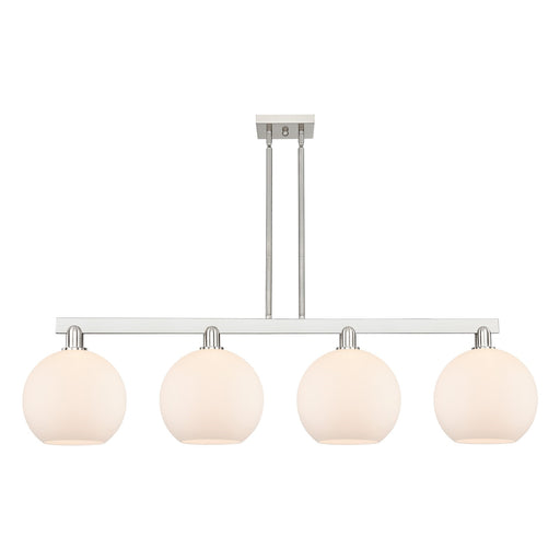 Innovations Athens 53in 4-Light Island Light | Industrial Brushed Satin Nickel and Matte White Glass | Kitchen Island & Dining | Model 716-4I-SN-G121-10