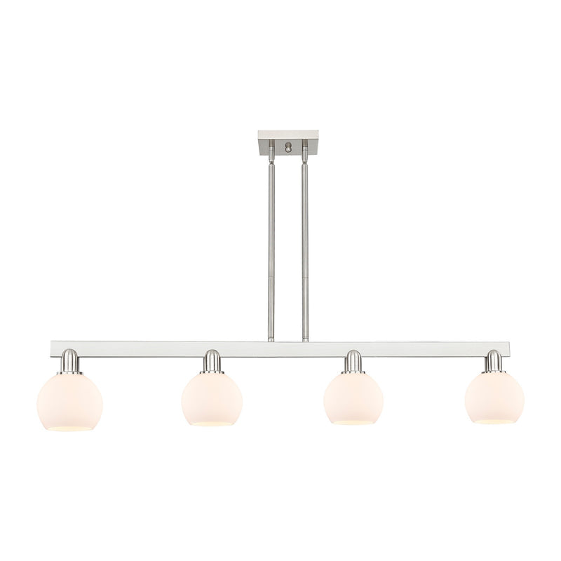 Innovations Athens 49in 4-Light Island Light | Industrial Brushed Satin Nickel and Matte White Glass | Kitchen Island & Dining | Model 716-4I-SN-G121-6