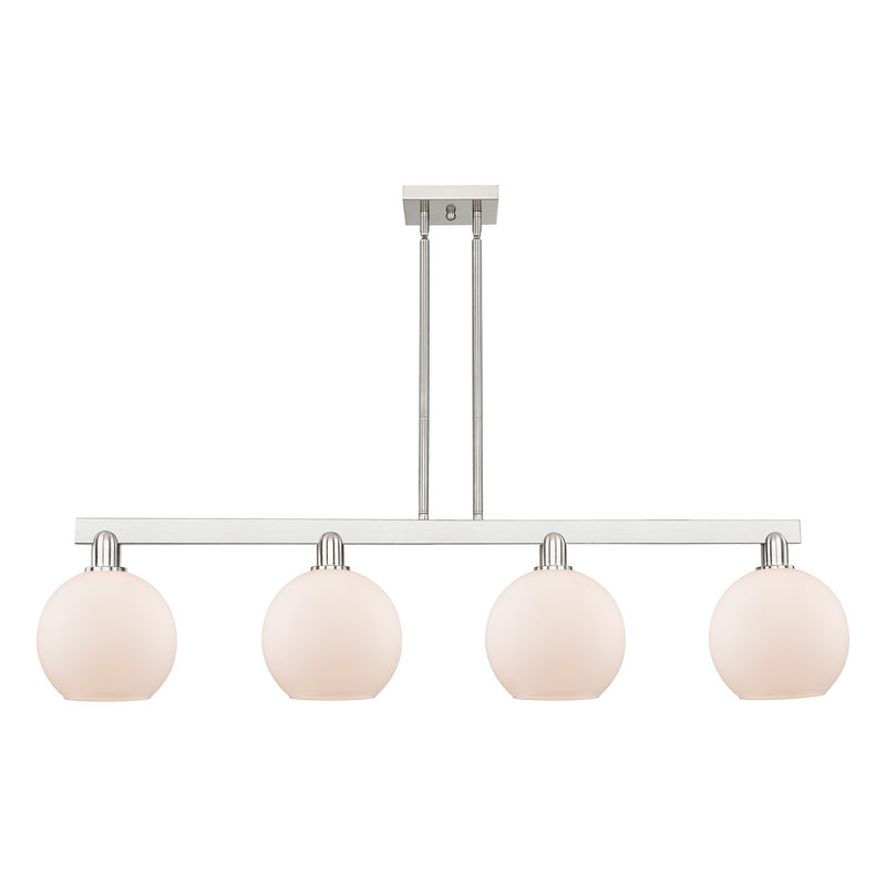 Innovations Athens 51in 4-Light Island Light | Industrial Brushed Satin Nickel and Matte White Glass | Kitchen Island & Dining | Model 716-4I-SN-G121-8