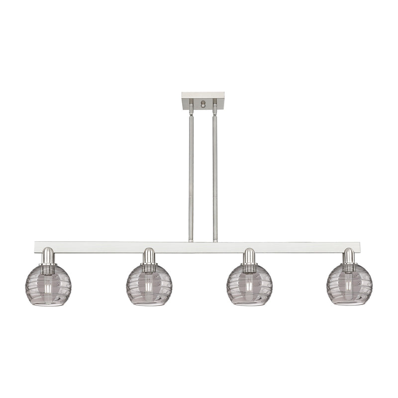 Innovations Athens Deco Swirl 48in 4-Light Island Light | Industrial Brushed Satin Nickel Steel and Light Smoke Glass | Model 716-4I-SN-G1213-6SM