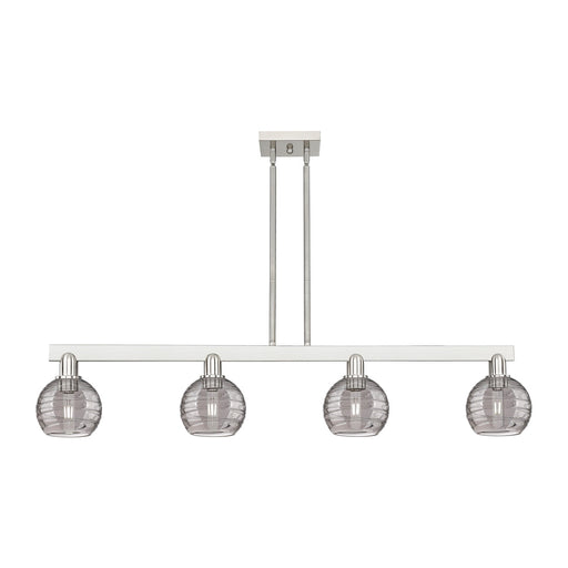 Innovations Athens Deco Swirl 48in 4-Light Island Light | Industrial Brushed Satin Nickel Steel and Light Smoke Glass | Model 716-4I-SN-G1213-6SM