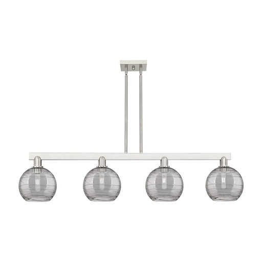 Innovations Athens Deco Swirl 51in 4-Light Island Light | Industrial Brushed Satin Nickel and Light Smoke Glass | Kitchen | Model 716-4I-SN-G1213-8SM