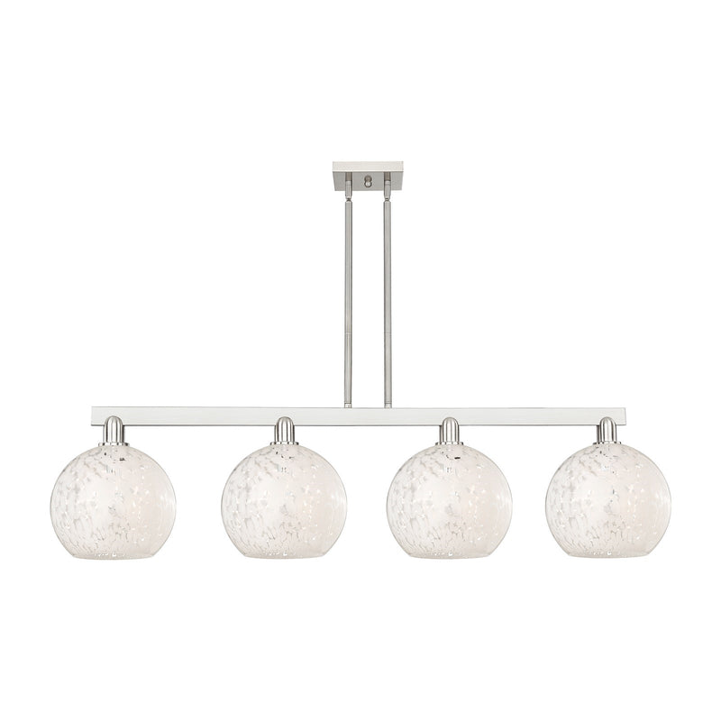 Innovations Lighting Arcadia 53in 4-Light Island Light | Industrial Brushed Satin Nickel and White Mouchette Glass | Kitchen | Model 716-4I-SN-G1216-10WM