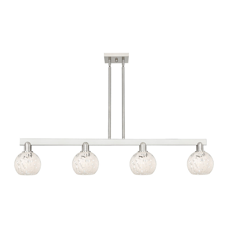 Innovations White Mouchette 49in 4-Light Island Light | Industrial Brushed Satin Nickel and White Mouchette Glass | Kitchen | Model 716-4I-SN-G1216-6WM