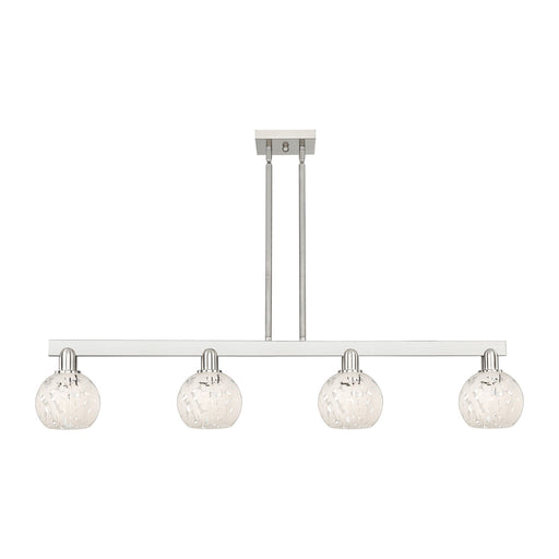 Innovations White Mouchette 49in 4-Light Island Light | Industrial Brushed Satin Nickel and White Mouchette Glass | Kitchen | Model 716-4I-SN-G1216-6WM