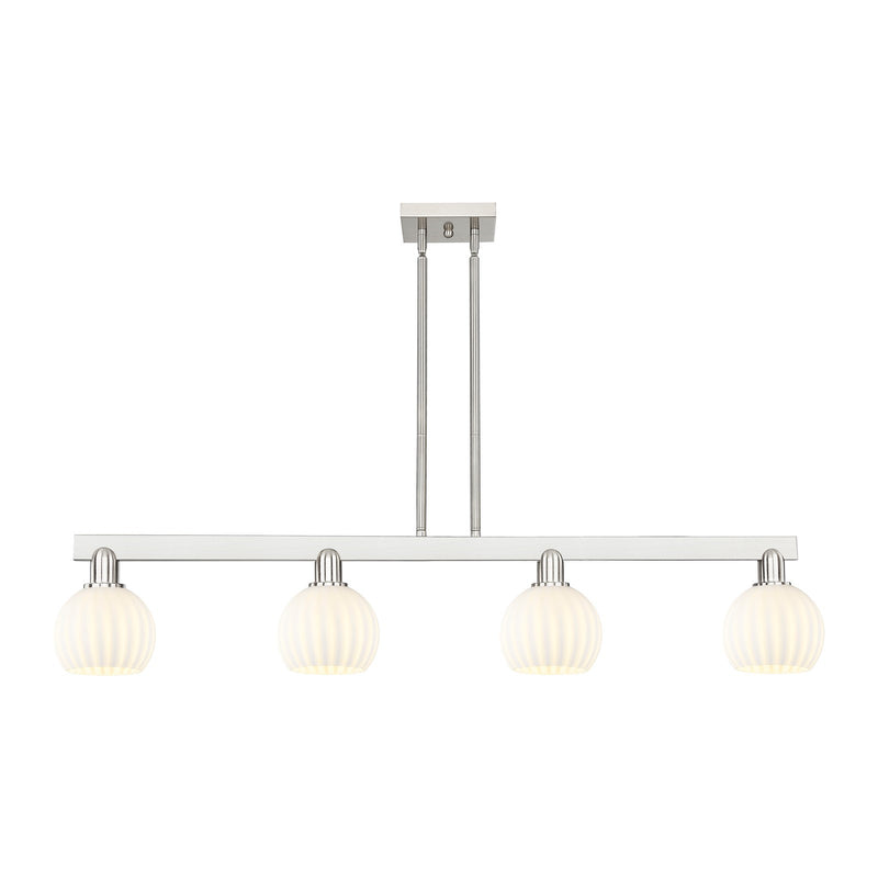 Innovations Lighting White Venetian 49in 4-Light Island Light | Industrial Brushed Satin Nickel and White Venetian Glass | Model 716-4I-SN-G1217-6WV