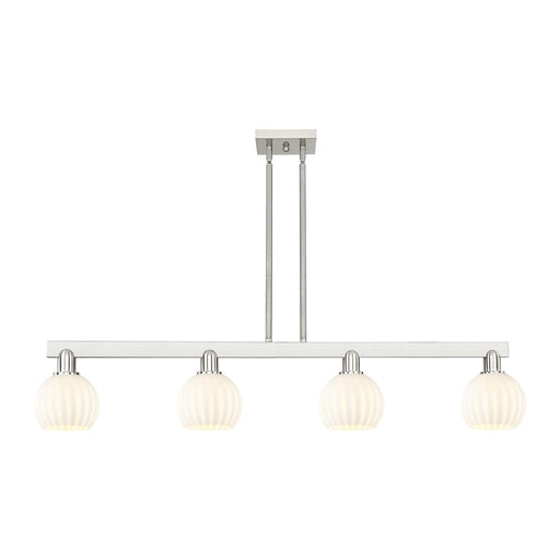 Innovations Lighting White Venetian 49in 4-Light Island Light | Industrial Brushed Satin Nickel and White Venetian Glass | Model 716-4I-SN-G1217-6WV