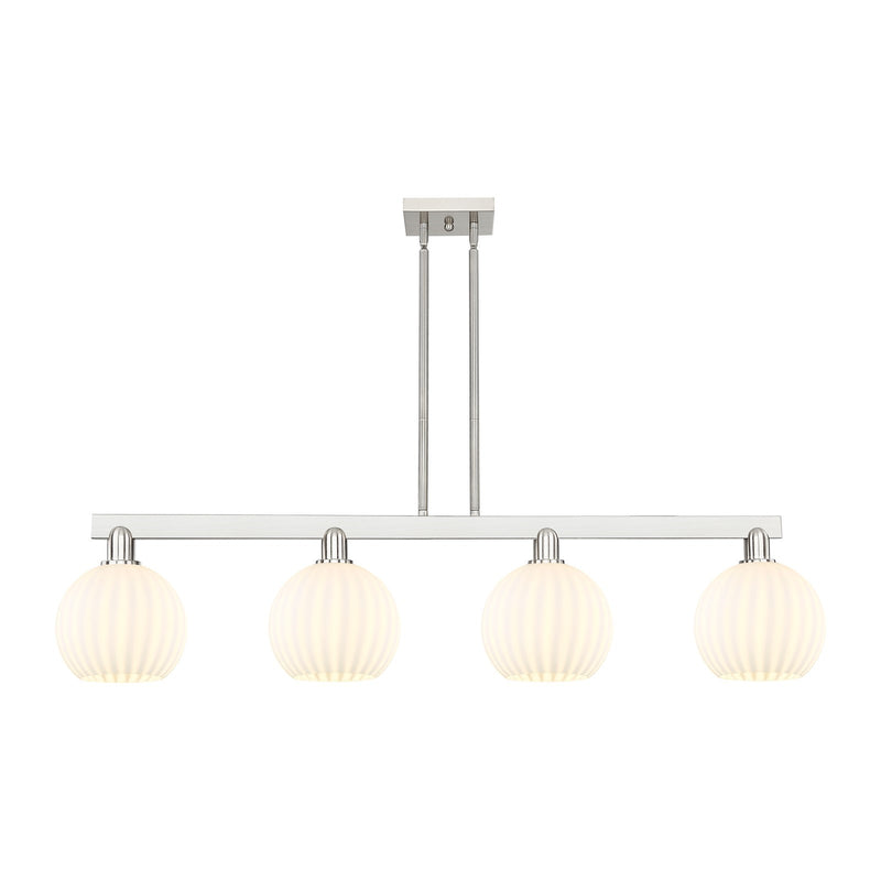Innovations Lighting White Venetian 48in 4-Light Island Light | Art Nouveau Brushed Satin Nickel and White Venetian Glass | Model 716-4I-SN-G1217-8WV