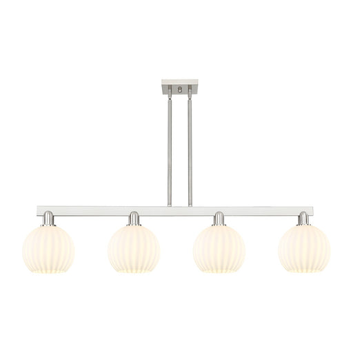 Innovations Lighting White Venetian 48in 4-Light Island Light | Art Nouveau Brushed Satin Nickel and White Venetian Glass | Model 716-4I-SN-G1217-8WV