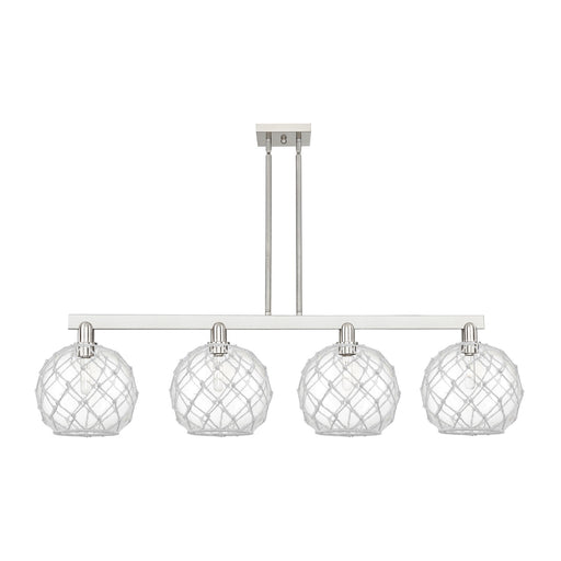 Innovations Farmhouse Rope 53in 4-Light Island Light | Industrial Brushed Satin Nickel and Clear Glass with White Rope | Model 716-4I-SN-G122-10RW