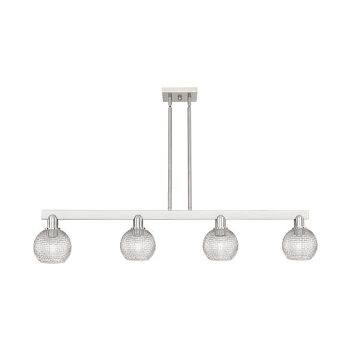Innovations Athens 49in 4-Light Island Light | Industrial Brushed Satin Nickel and Clear Basket Weave Glass | Kitchen Island & | Model 716-4I-SN-G122C-6CL