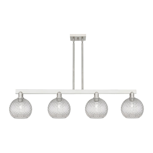 Innovations Athens 51in 4-Light Island Light | Industrial Brushed Satin Nickel and Clear Basket Weave Glass | Kitchen Island & | Model 716-4I-SN-G122C-8CL
