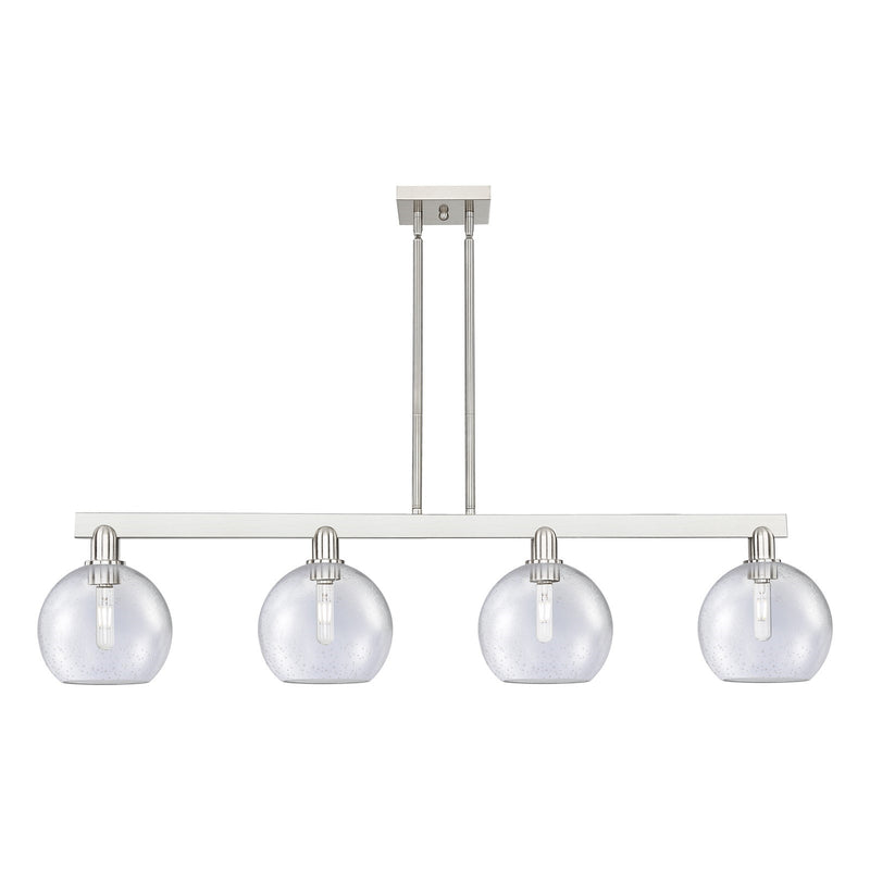 Innovations Athens 51in 4-Light Island Light | Industrial Brushed Satin Nickel Steel and Seedy Glass | Kitchen Island & Dining | Model 716-4I-SN-G124-8