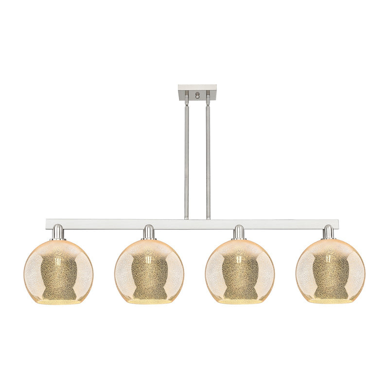 Innovations Athens 53in 4-Light Island Light | Industrial Brushed Satin Nickel Steel and Mercury Glass | Kitchen Island & Dining | Model 716-4I-SN-G128-10