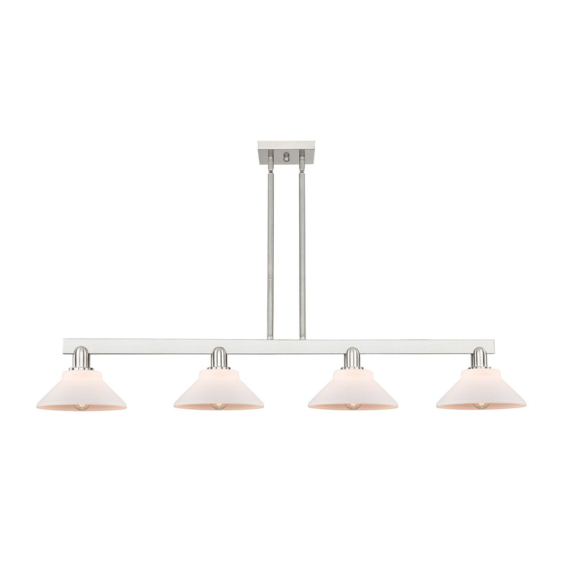 Innovations Orwell 51in 4-Light Island Light | Industrial Brushed Satin Nickel and Matte White Glass | Kitchen Island & Dining Room | Model 716-4I-SN-G131