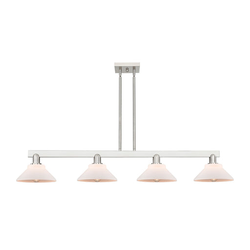 Innovations Orwell 51in 4-Light Island Light | Industrial Brushed Satin Nickel and Matte White Glass | Kitchen Island & Dining Room | Model 716-4I-SN-G131