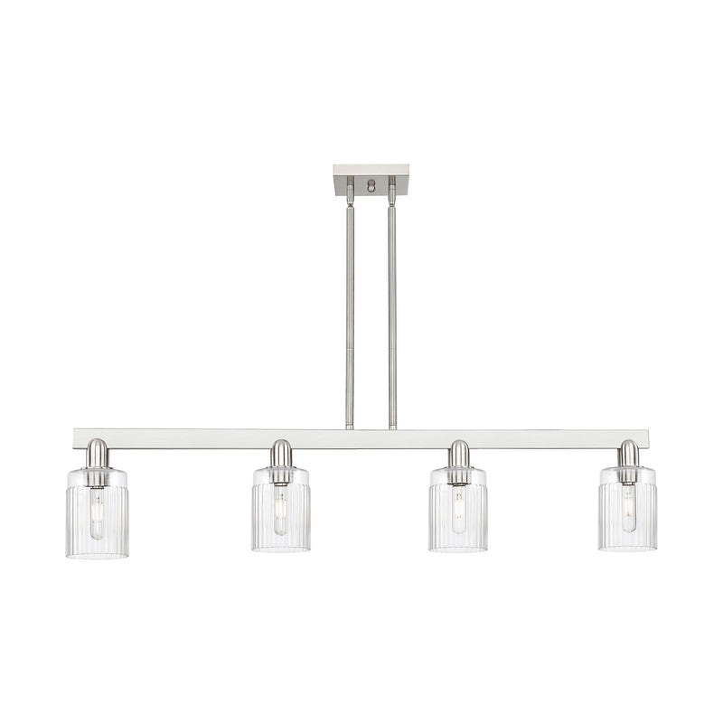 Innovations Hadley 47in 4-Light Island Light | Industrial Brushed Satin Nickel and Clear Ribbed Glass | Kitchen Island & Dining | Model 716-4I-SN-G342
