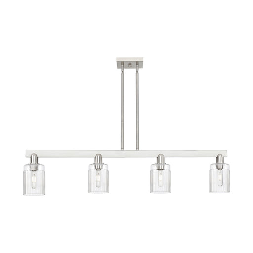 Innovations Hadley 47in 4-Light Island Light | Industrial Brushed Satin Nickel and Clear Ribbed Glass | Kitchen Island & Dining | Model 716-4I-SN-G342