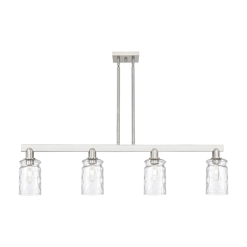 Innovations Candor 48in 4-Light Island Light | Industrial Brushed Satin Nickel and Clear Waterglass Glass | Kitchen Island & Dining | Model 716-4I-SN-G352