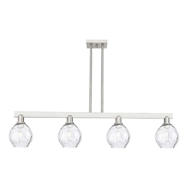 Innovations Waverly 49in 4-Light Island Light | Industrial Brushed Satin Nickel and Clear Glass | Kitchen Island & Dining Room | Model 716-4I-SN-G362