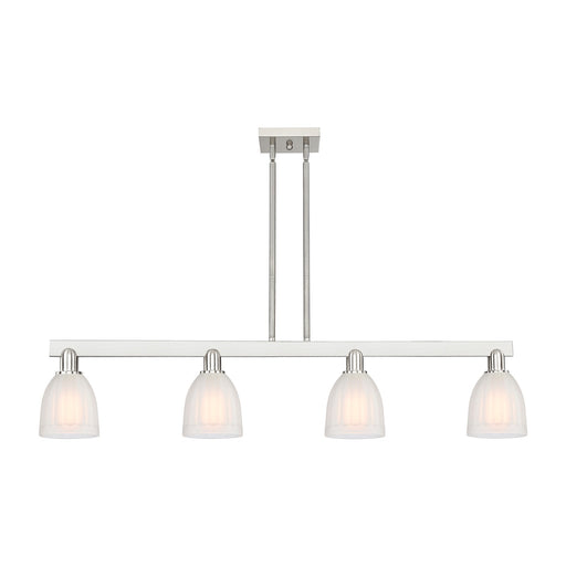 Innovations Brookfield 49in 4-Light Island Light | Industrial Brushed Satin Nickel and White Frosted Ribbed Glass | Kitchen Island | Model 716-4I-SN-G441