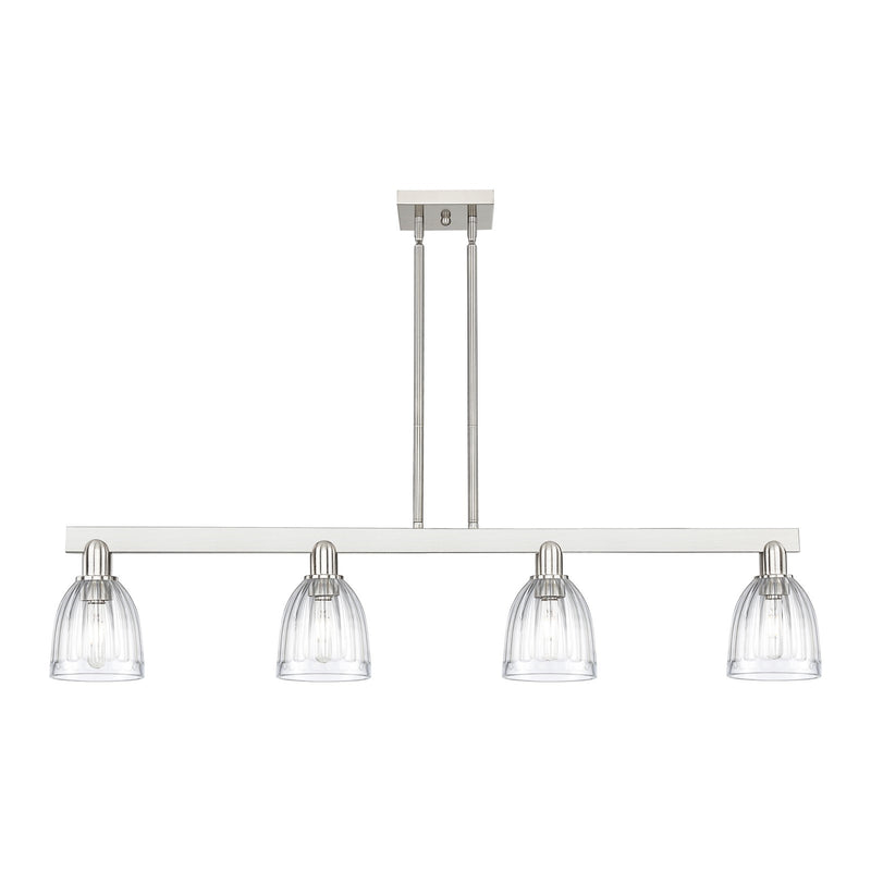 Innovations Brookfield 49in 4-Light Island Light | Industrial Brushed Satin Nickel Steel and Clear Ribbed Glass | Kitchen Island & | Model 716-4I-SN-G442