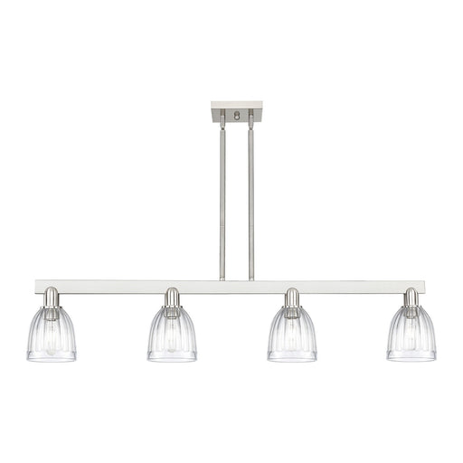 Innovations Brookfield 49in 4-Light Island Light | Industrial Brushed Satin Nickel Steel and Clear Ribbed Glass | Kitchen Island & | Model 716-4I-SN-G442