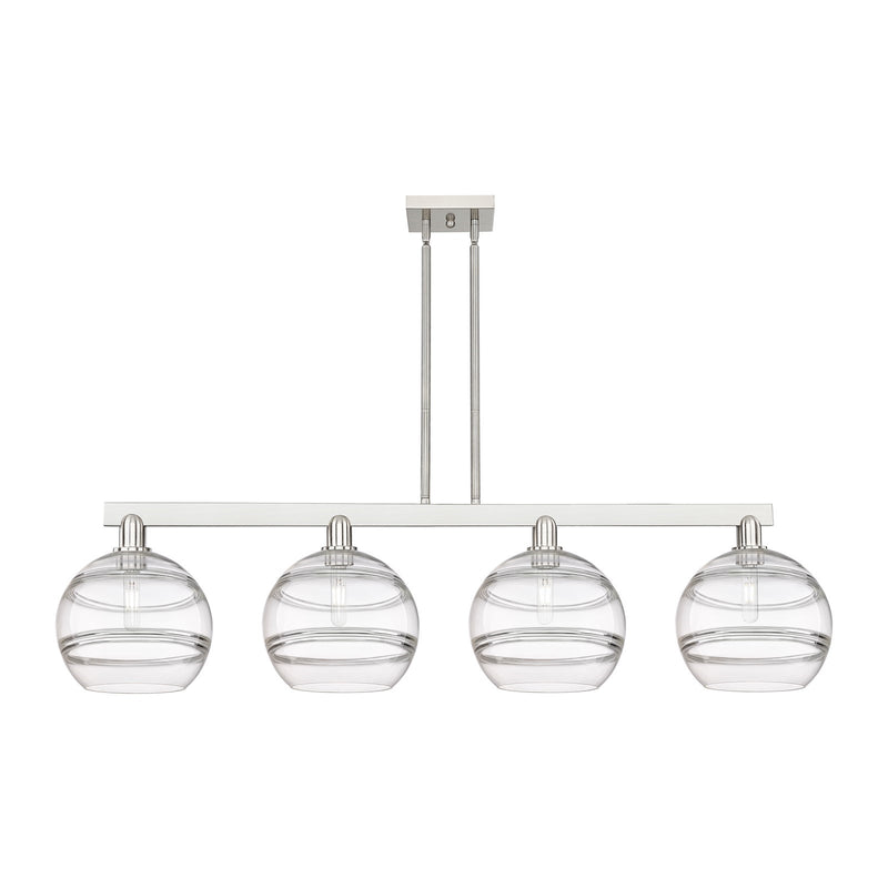 Innovations Rochester 53in 4-Light Island Light | Industrial Brushed Satin Nickel and Clear Glass | Kitchen Island & Dining | Model 716-4I-SN-G556-10CL