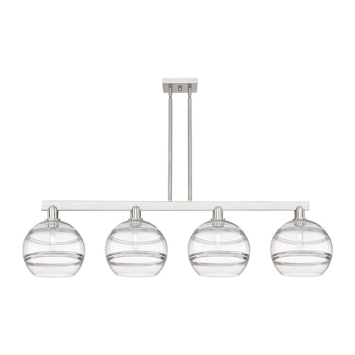 Innovations Rochester 53in 4-Light Island Light | Industrial Brushed Satin Nickel and Clear Glass | Kitchen Island & Dining | Model 716-4I-SN-G556-10CL
