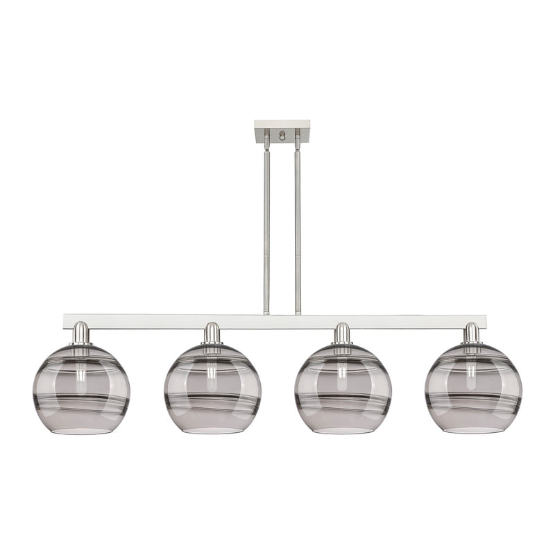 Innovations Rochester 53in 4-Light Island Light | Industrial Brushed Satin Nickel and Light Smoke Glass | Kitchen Island & | Model 716-4I-SN-G556-10SM
